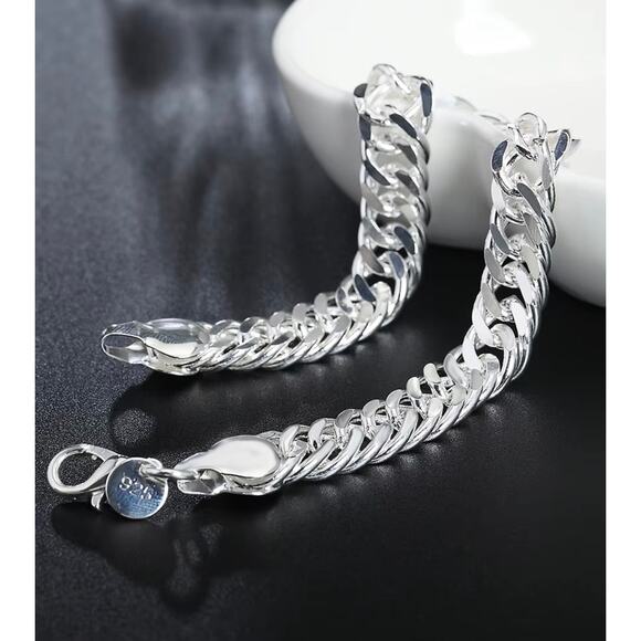 925 Sterling Silver Stamped 10MM Cuban Link Curb Chain Clasp Sturdy 7.5” - Picture 3 of 6